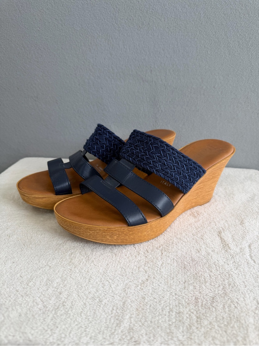 Italiana by Italian Shoemakers Platform Sandals Mandii 9M Women's Navy